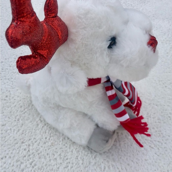 Christmas Moose Plush Striped Scarf Glitter Ears Nose - Picture 5 of 6